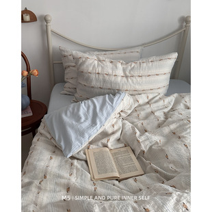 轻法式小清晰提花全棉床上四件套纯棉床单被套床笠双人床品三件套