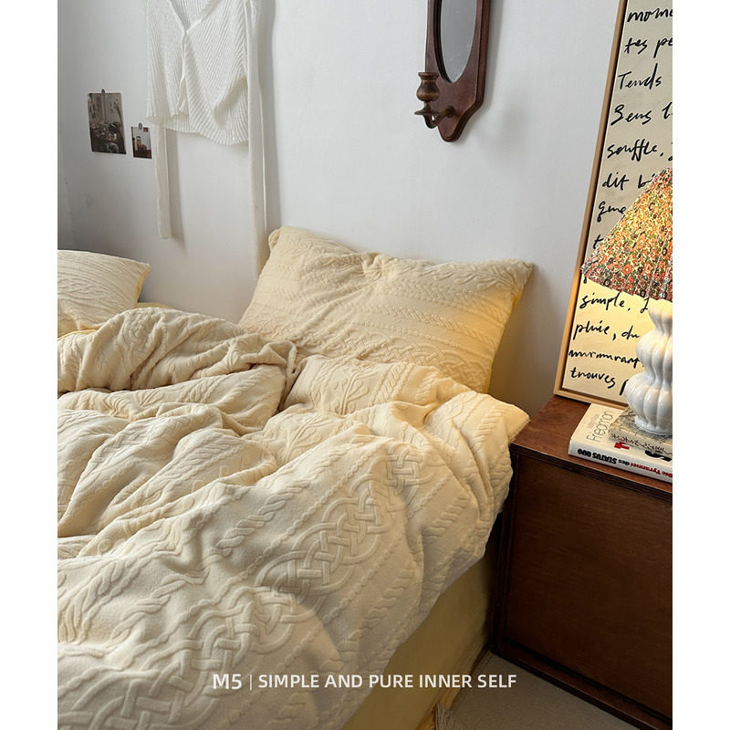 法式纯色奶油系加绒保暖冬季床上四件套牛奶绒珊瑚绒床单被套床品,床上用品,床品套件/四件套/多件套,淘宝优惠券,粉丝福利购,淘宝优惠卷