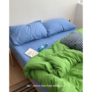 绿海与蓝风/爱尔兰绿简约纯色纯棉床上四件套全棉被套床笠款床品