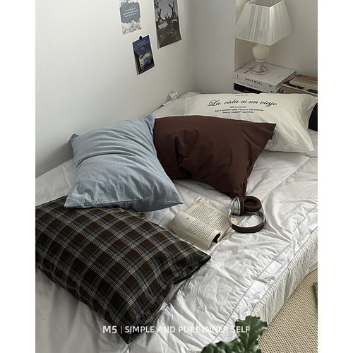 复古格子单品搭配纯棉全棉枕套