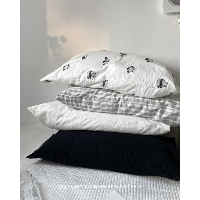 单品搭配黑白纯色纯棉全棉枕套