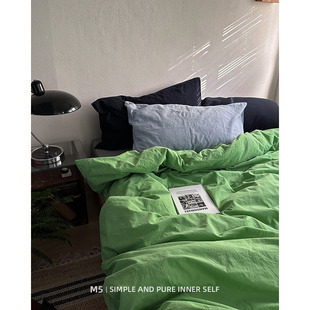 ins博主款爱尔兰绿纯色简约全棉床上四件套纯棉床单被套床笠床品