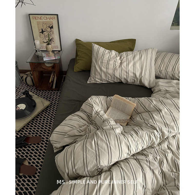 chuuko中古风全棉色织条纹四件套