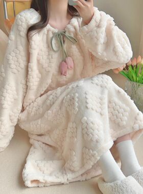 睡衣女秋冬季加厚睡裙