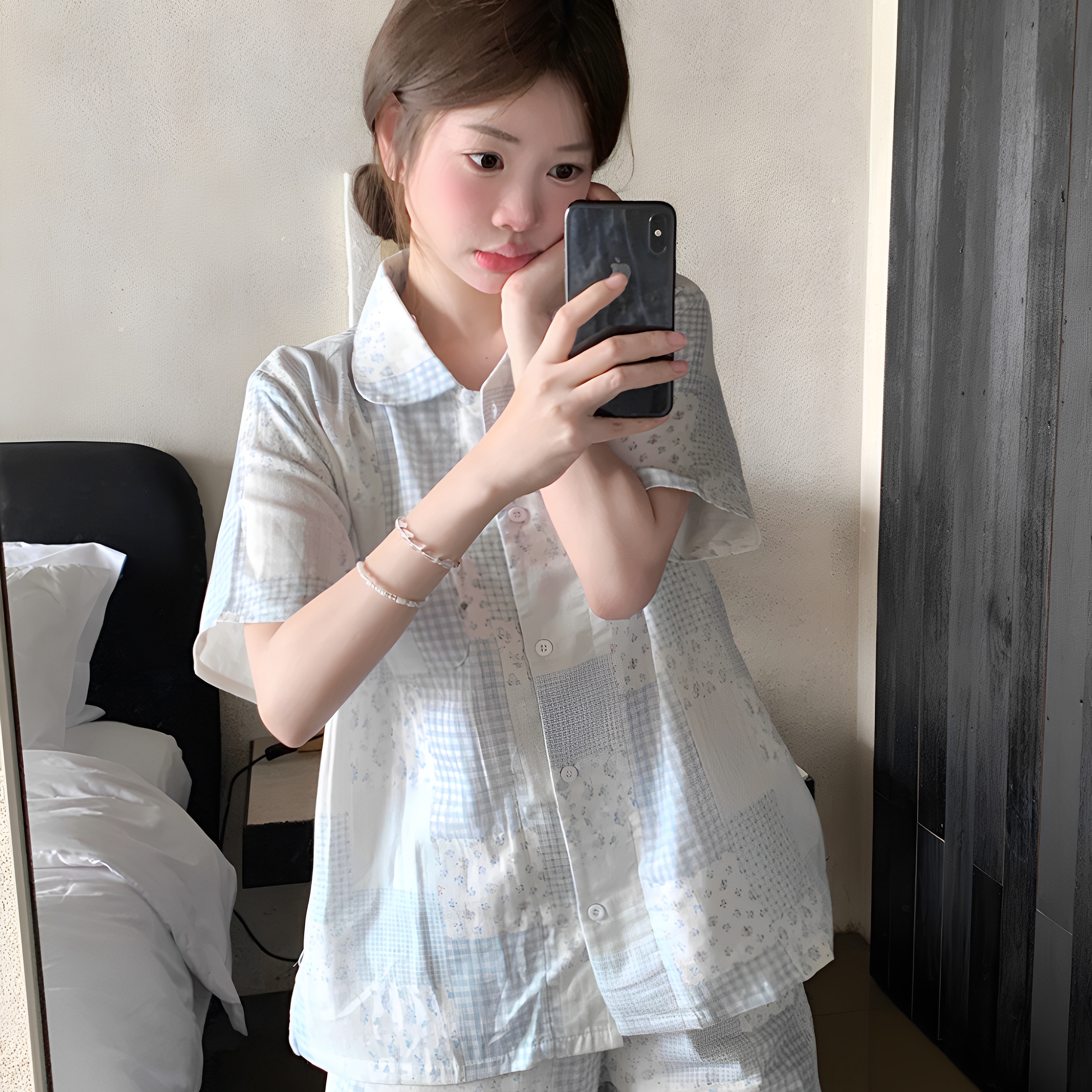 睡衣女款夏季短袖2025新款可爱休闲纯棉碎花田园棉麻纱家居服套装