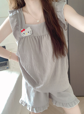 带胸垫睡衣女夏季云朵棉绸2025新款可爱Hellokitty吊带背心家居服