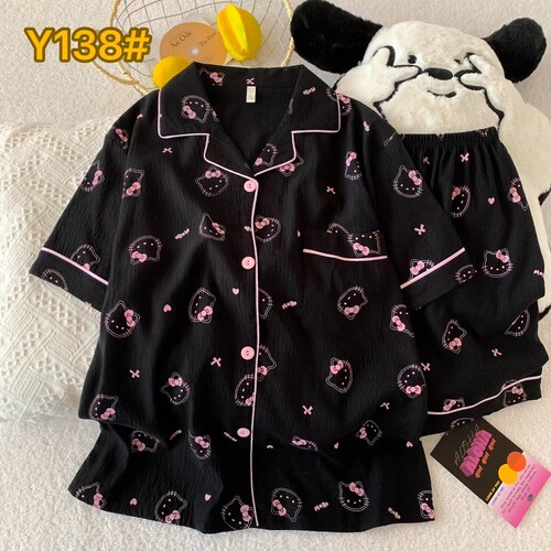 日系网红ins家居服开衫短裤套装