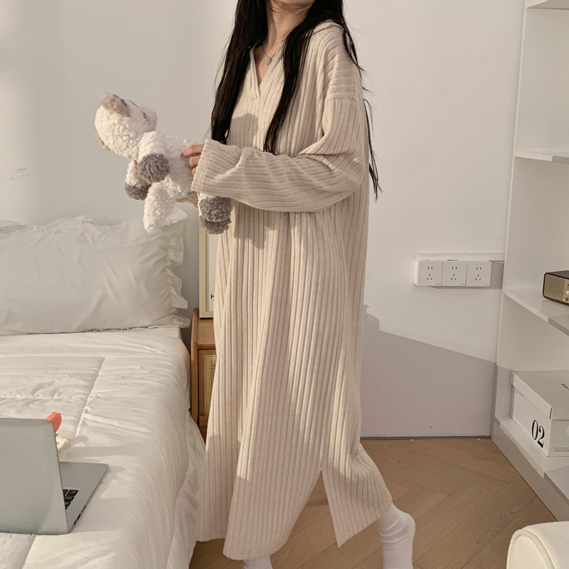 睡裙女春秋季韩系ins长裙2025新款长袖纯棉休闲孕妇睡衣家居服冬