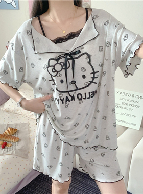 睡衣女款夏季莫代尔可爱卡通2025新款短袖hellokitty家居服可外穿