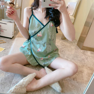 睡衣女夏天日系和服甜美可爱吊带纯棉性感韩版背心两件套装家居服