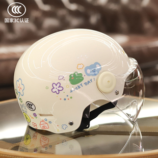 3c认证电动摩托头盔男女可爱夏季 通用成人卡通 防晒安全帽四季