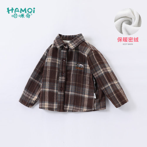 男童秋冬格子加绒百搭衬衫