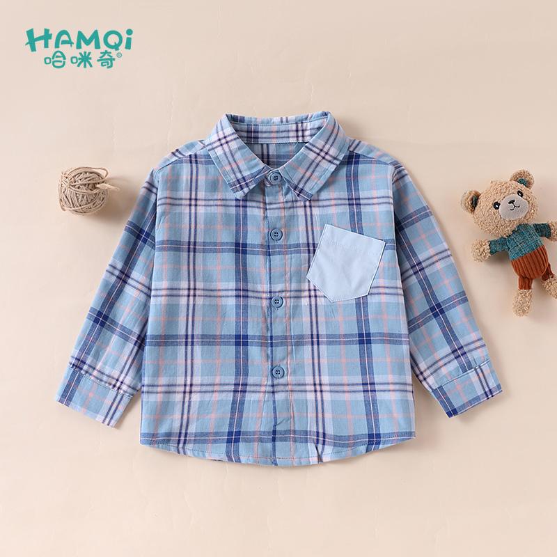 男童長袖襯衫純棉翻領格子襯衣