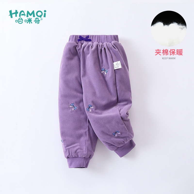 女童复古秋冬装夹棉灯芯绒保暖裤
