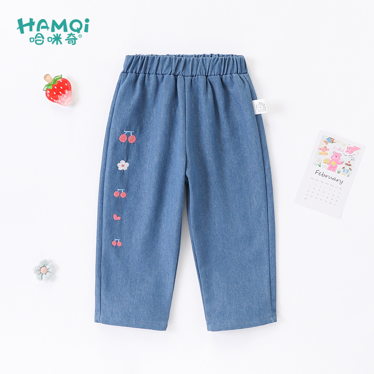 女童牛仔裤春秋装新款卡通绣花宝宝小童长裤儿童休闲裤外穿裤子潮