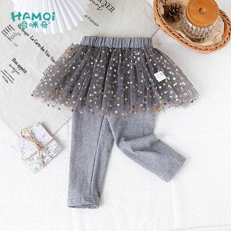 童装女童裙裤春秋季新款宝宝洋气裤子假两件外穿打底裤小儿童长裤