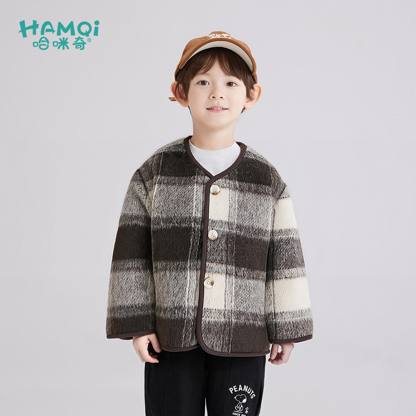 男童加绒外套冬季儿童休闲格子夹克仿兔毛中小童新款潮服宝宝童装