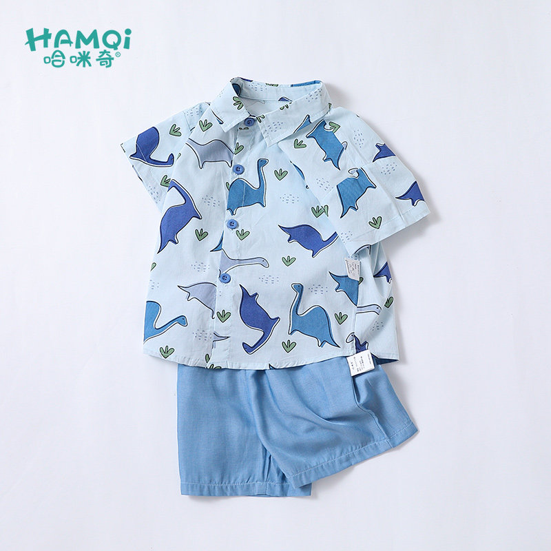 男童夏装套装2025新款洋气宝宝夏季衬衫短袖衣服儿童英伦风童装