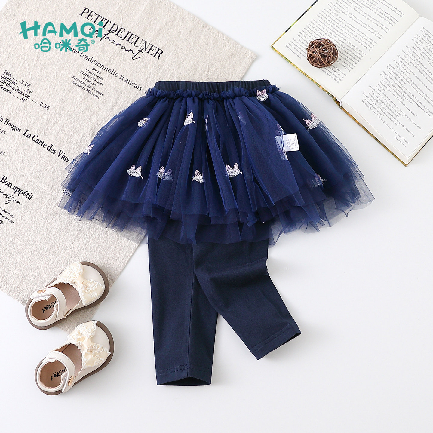 女童裙裤春秋季洋气假两件裤子小儿童新款网纱拼接打底裤宝宝衣服