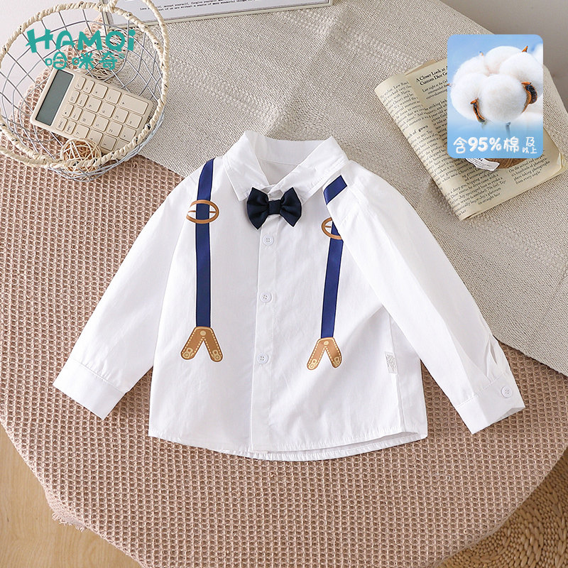 童装男童长袖衬衫春秋季新款纯棉学院风衬衣小儿童宝宝假两件上衣