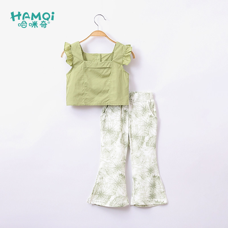 女童套装夏季新款儿童洋气两件套宝宝小童飞袖背心微喇裤婴儿衣服