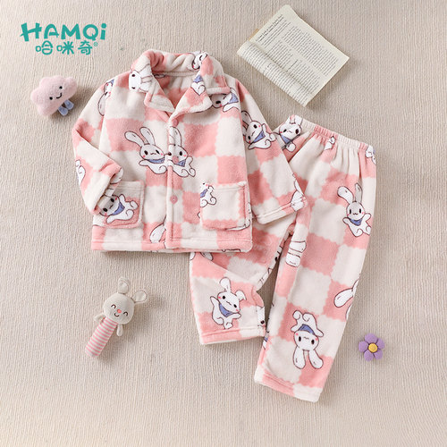 哈咪奇法兰绒休闲秋冬家居服套装