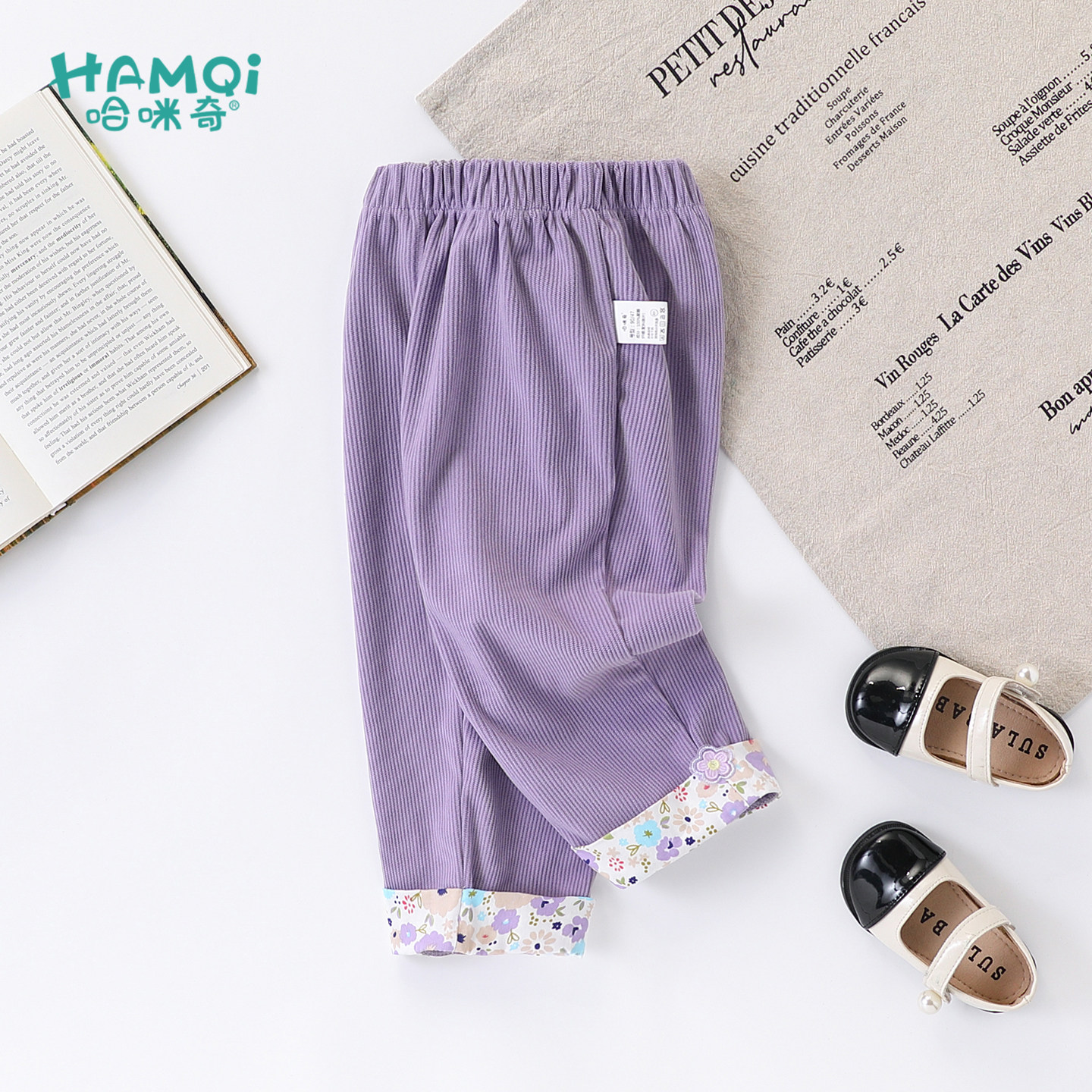 女童裤子春秋装新款灯芯绒长裤女宝宝紫色直筒裤小儿童休闲裤外穿