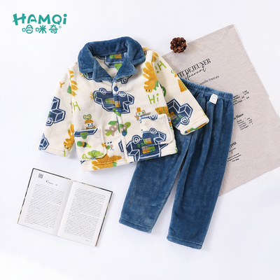 男童法兰绒家居服套装秋冬装