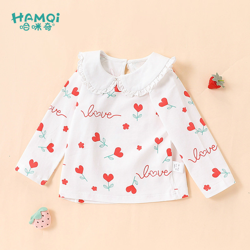 女童T恤春秋新款儿童洋气娃娃领纯棉打底衫宝宝小童百搭上衣长袖,童装/婴儿装/亲子装,T恤,淘宝优惠券,粉丝福利购,淘宝优惠卷