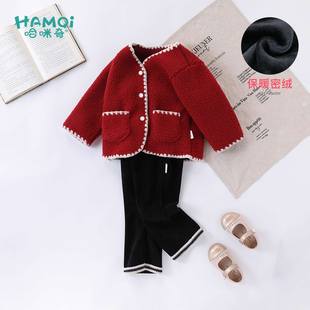 女童套装秋冬装新款宝宝红色洋气公主两件套小童儿童韩系衣服童装