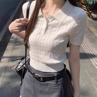 打底衫 2025夏季 独特超好看漂亮polo领针织短袖 新款 内搭上衣 女装