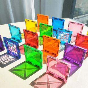 Magplayer7.5CM钻面彩窗磁力片单片8色补充装大磁铁强磁力