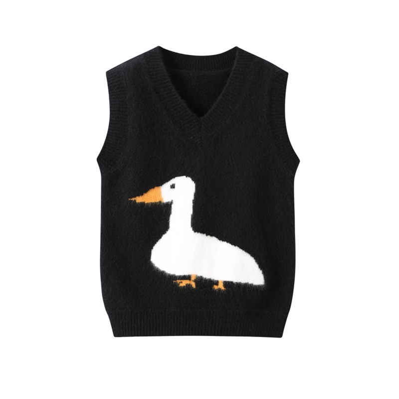 儿童纯羊毛衫男女童卡通小鸭子针织马甲中大童外穿坎肩背心打底衫