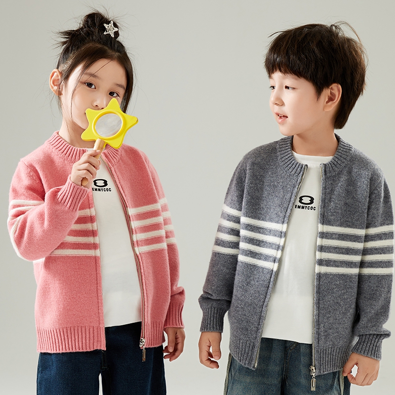 秋冬男女童毛衣大童羊毛衫儿童针织衫外套圆领开衫羊毛绒韩版秋冬