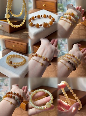 显白老红糖/和田玉手串糖料糖玉6mm单圈双圈细微麻天然圆珠叠戴