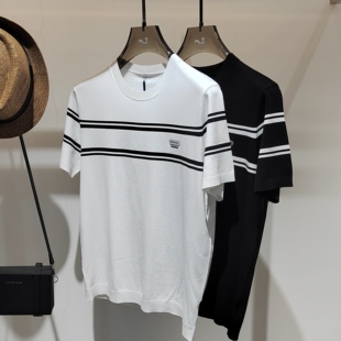 迪莱王子春夏新款男士圆领短袖T欧货青年体恤时尚t男装针织衫横条