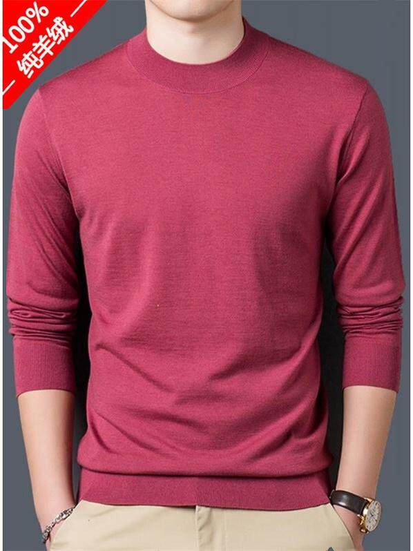 ULTRA-THIN PURE CASHMERE SWEATER MENS SEMI-TURTLENECK SWEATER SOLID COLOR MIDDLE-AGED VERSATILE AUTUMN AND WINTER HIGH-END MENS WOOL BASE SHIRT