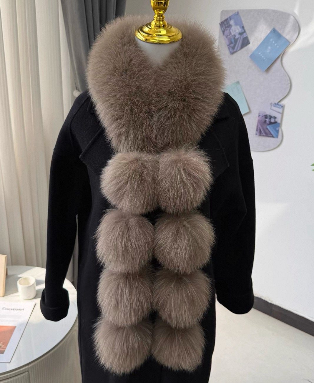 真毛狐狸毛围脖女冬季走秀新款时尚高级感皮草毛领毛毛围巾毛球款