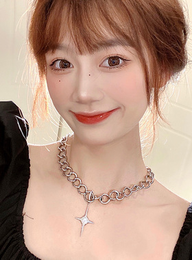 四芒星镶钻吊坠锁骨链嘻哈镶嵌