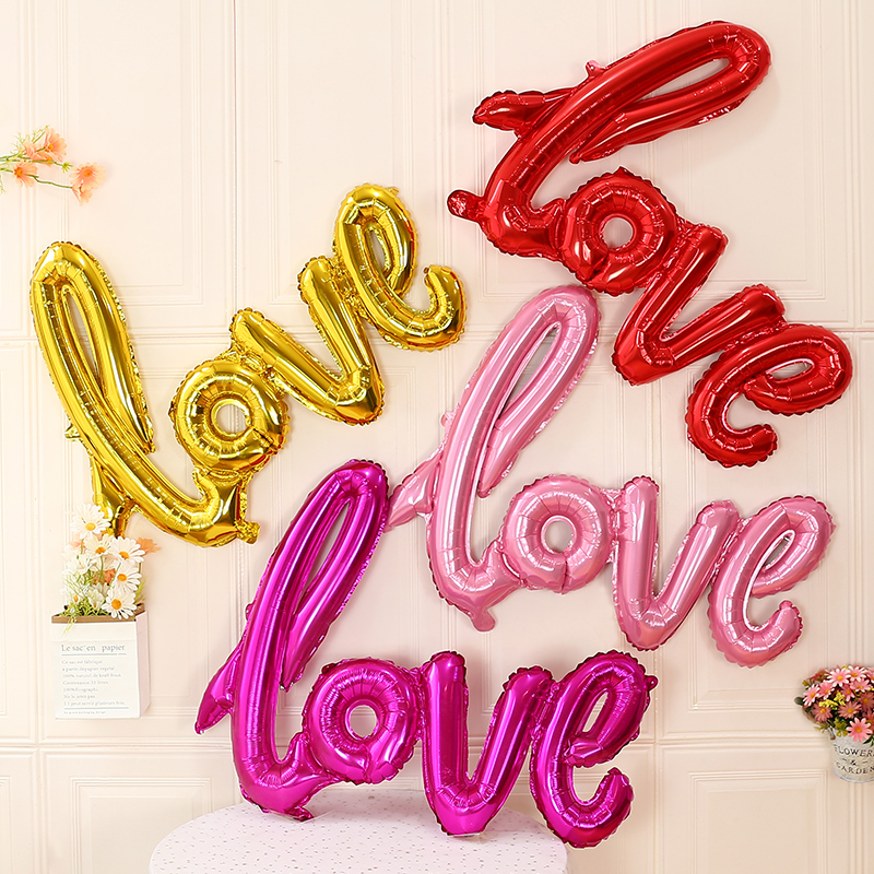 七夕情人节铝膜表白气球结婚连体love求婚气球装饰婚房场景布置