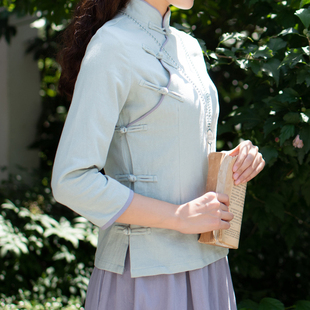 女中国风简约日常短旗袍 汉服上衣国学服装 玉想春夏新品 棉麻七分袖