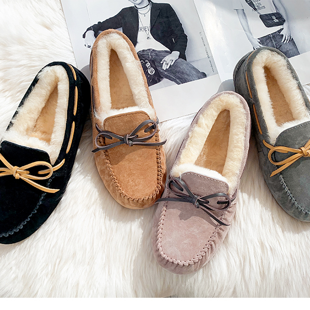 NEXTAINI羊皮毛一体真皮豆豆鞋