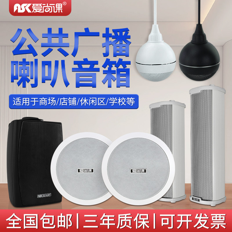 爱尚课吸顶喇叭壁挂音响同轴吊球音响防水音柱天花嵌入定压音响