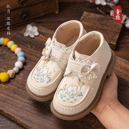 汉服皮鞋女童软底公主鞋古风