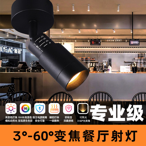 3-60°调焦餐饮轨道射灯可调角餐厅烧烤火锅酒吧会所一束光氛围灯