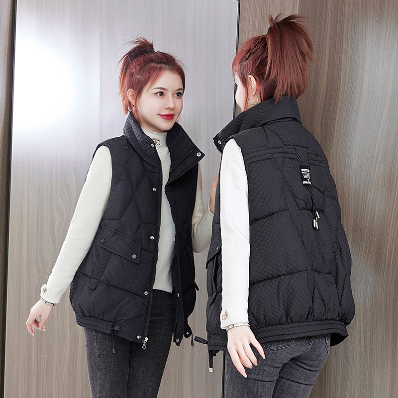 拉链韩版短款立领纯色棉服马甲