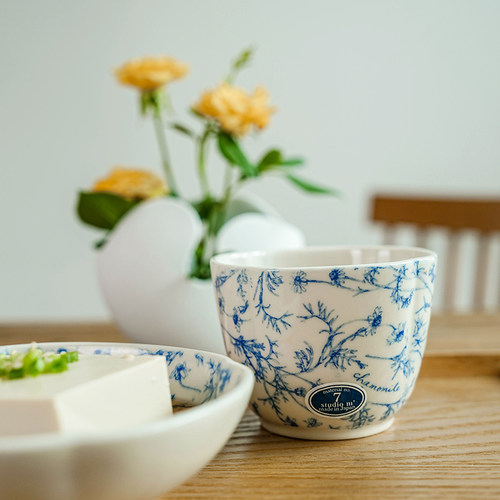 StudioM'陶瓷椭圆洋甘菊青花8寸