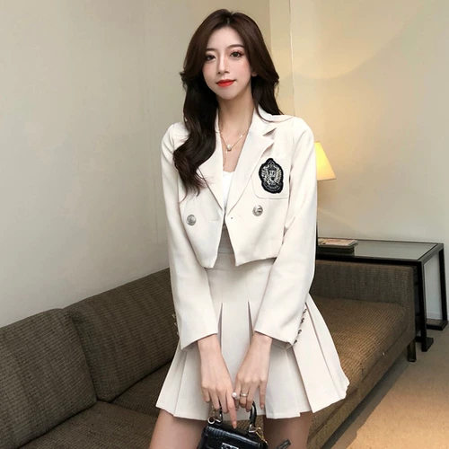 Комплект, пиджак классического кроя, юбка в складку, высокая талия