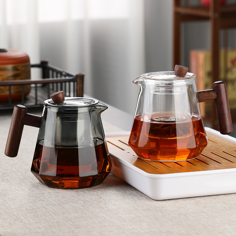 玻璃泡茶壶木把耐高温加厚耐热过滤煮茶器茶水分花茶水壶茶具家用
