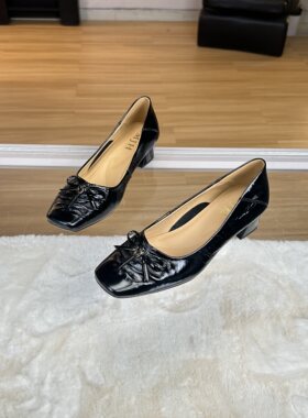 【撤柜断码】牛皮3.5公分/轻奢方头时尚百搭单鞋粗跟女鞋1973